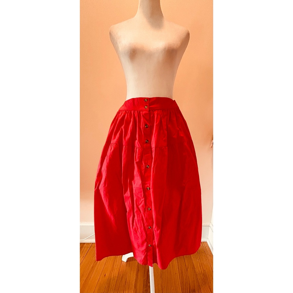 NWT Sim & Sam Dark Pink Tiered‎ Button Front Midi Skirt Elastic Waist XS Flirty